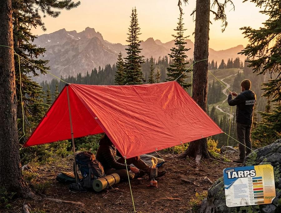 Red high visibility tarp at a roadside setup