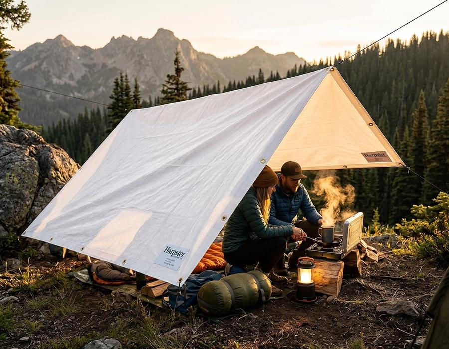 White tarp used as outdoor movie screen setup